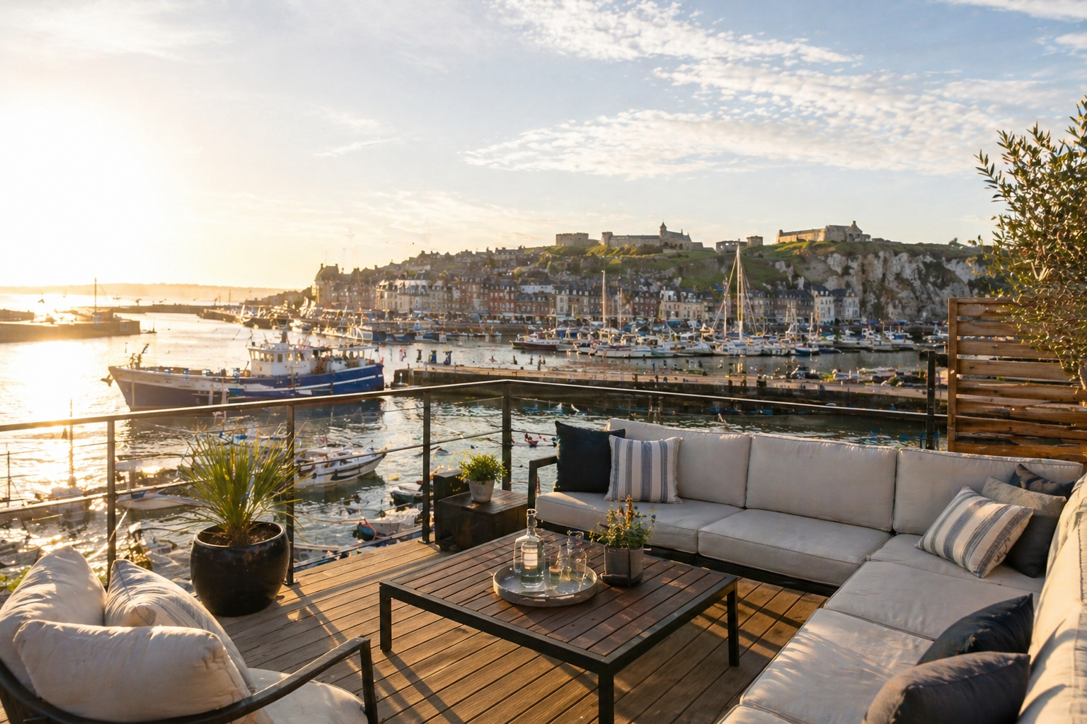 Vue de Dieppe au coucher du soleil
